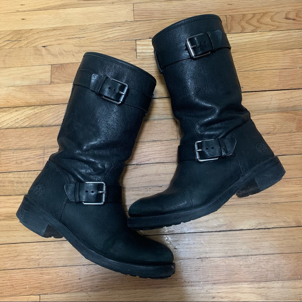 Tory Burch black mid calf boots with buckles